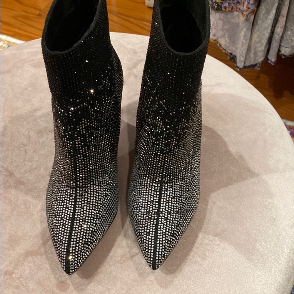 White House Black Market Black and Silver Glitter Heeled Boots